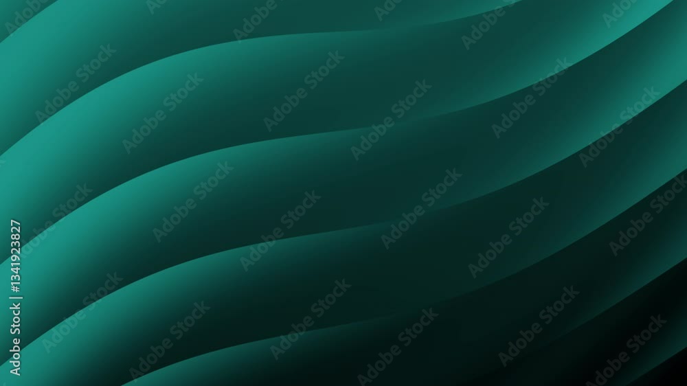 Poster a smooth, flowing abstract pattern features waves in various shades of teal, creating a tranquil and