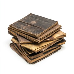 Stack of antique books on white background