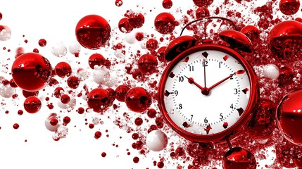 Red clock ticking in an abstract snow globe