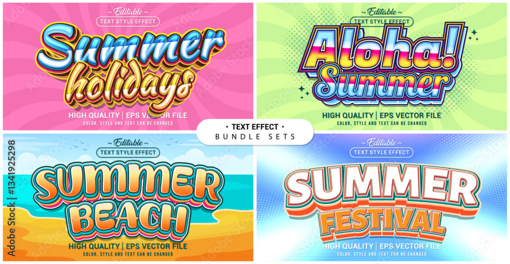 Leinwandbilder Text style effect bundle set. Summer theme set. Vector editable file format