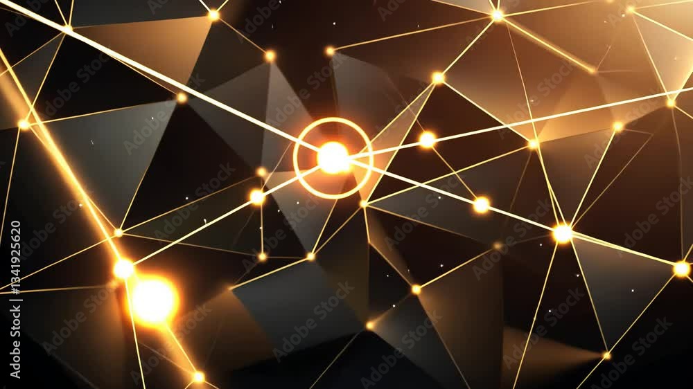 Poster abstract network design with golden lines and luminous points