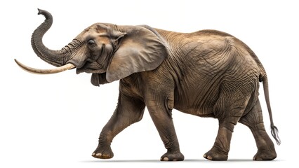 Majestic African Elephant Walking on White Background
