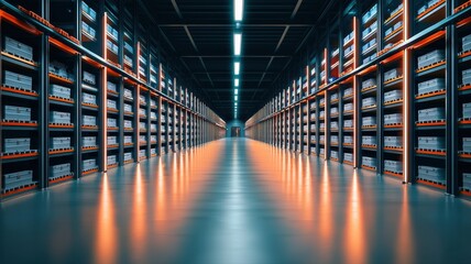 Smart inventory management using AI-driven robotic shelves, futuristic warehouse concept