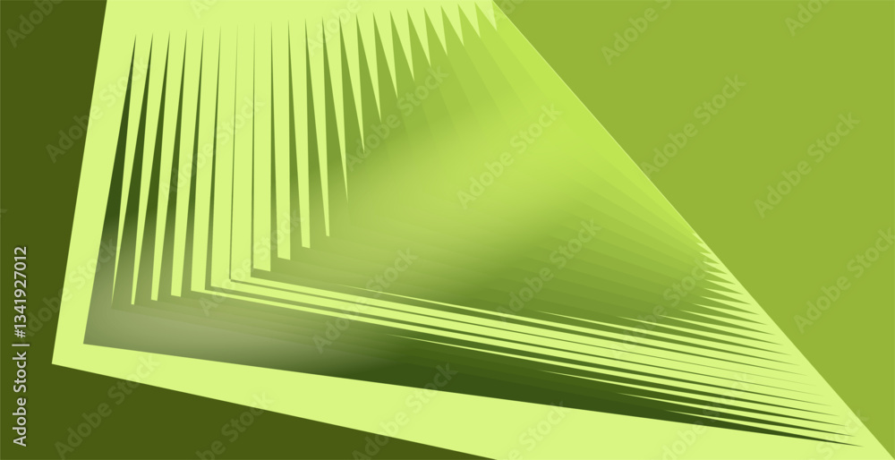 Poster composition of geometric shapes and planes with gradient shades of green as one of the visual design