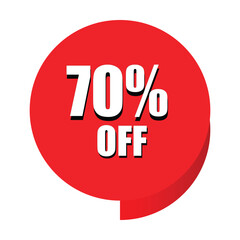 70 Percent Off Sale Badge and Promotional Sticker on White Background