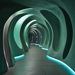 Obraz premium 4차원 미래 빛 네온 led 형광 조명 복도 통로 길 초록 동굴 어둠 기하학 신비한 환상적인 휴대폰 핸드폰 배경 화면