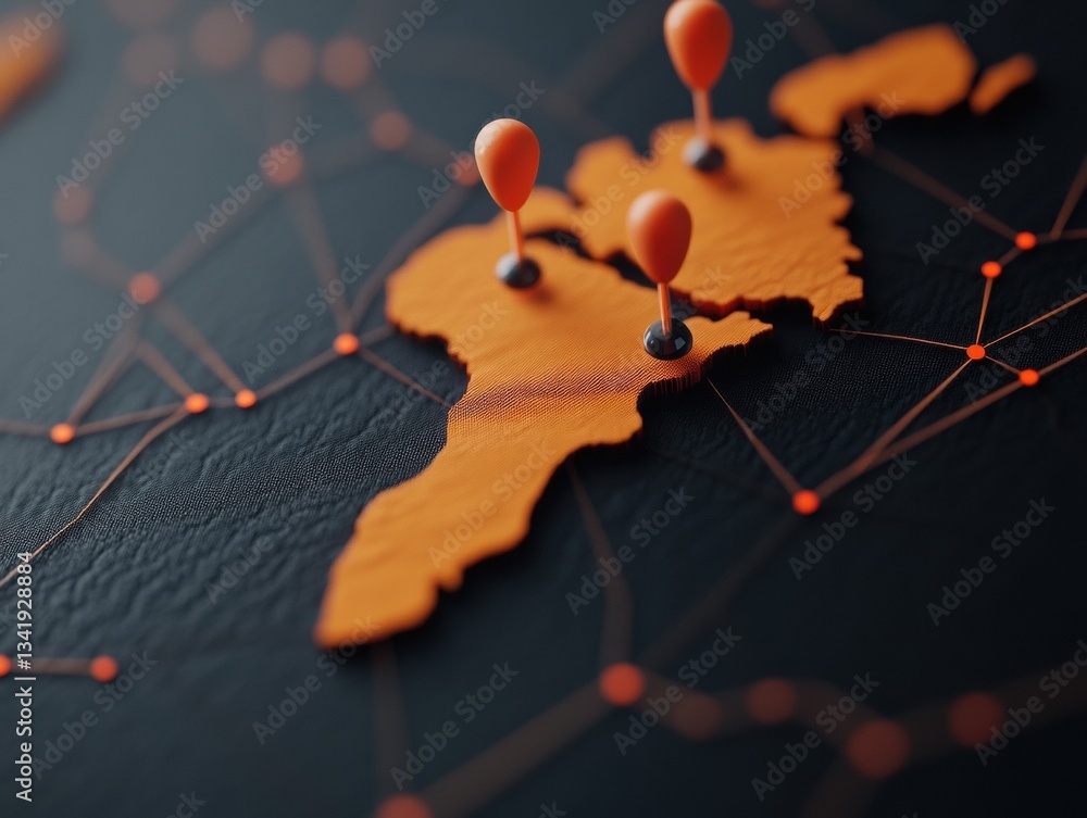 Fototapete Geopolitical Network Dynamics AI-Driven Supply Chain Mapping with Interconnected Global Disruption Points - Strategic Business Intelligence Visualization