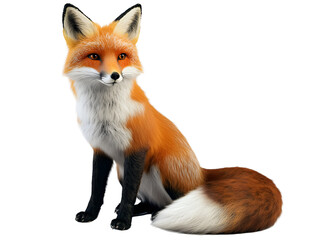 Highly detailed, photorealistic red fox sitting gracefully on a white background