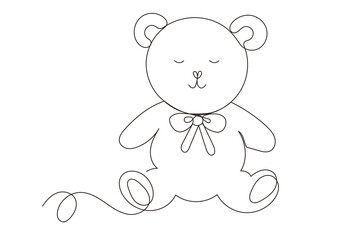 Line Art Bear Character with Bow Doodle Symbol. Cute Baby Bear Hand Drawn Portrait. Lovely Mammal Adorable Sleeping  Wild Animal Mascot. Outline Sketch One Continuous Line Art Decoration 