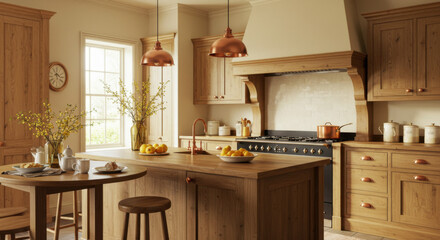 Fototapeta premium a warm toned kitchen with copper accents and wood finishes inviting and homely cooking atmosphere