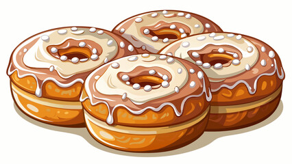 sugar coated donuts, icing white sugar on top of thick and creamy doughnut, closeup photo with neutral background, food and bakery content White background