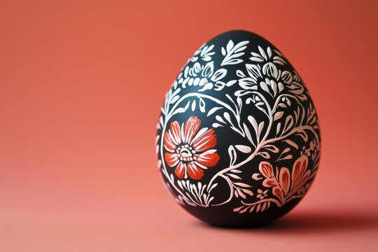 Polish pisanka showcasing intricate folk patterns on black eggs in spring