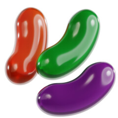 Glossy Jelly Beans in Red, Green, and Purple for Easter Treats