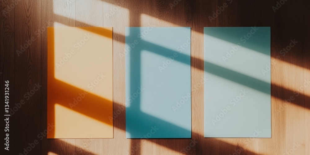 Leinwandbilder minimalist color block aesthetic soft geometric shadows and sunlight composition - contemporary desi