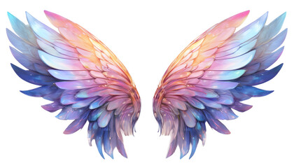 Obraz premium Fantasy colofrul fairy wings isolated on transparent background. Beautiful gentle angel wings for picture design