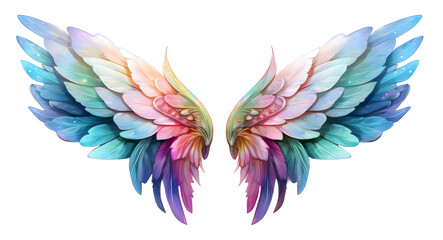 Obraz premium Fantasy colofrul fairy wings isolated on transparent background. Beautiful gentle angel wings for picture design