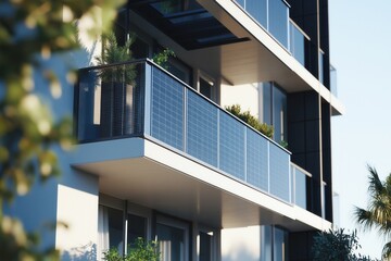 Solar panels installed on the balcony of an apartment building, Las Vegas, USA