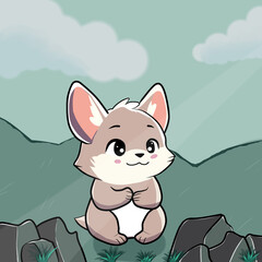 cute gray kitten playing in the flower garden