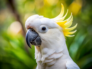 White cockatoo parrot isolated on portrait background. Closeup Head Cacatua moluccensis animal.