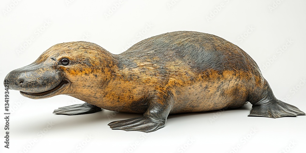 Poster crafted wooden platypus sculpture showcasing intricate detailing and realistic features displayed in