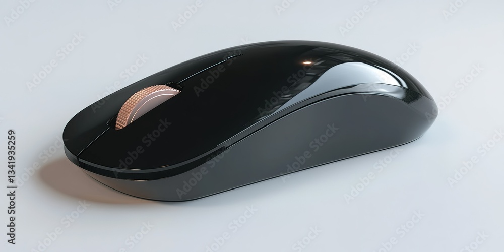Poster black wireless computer mouse on a light background showcasing sleek design and smooth curves