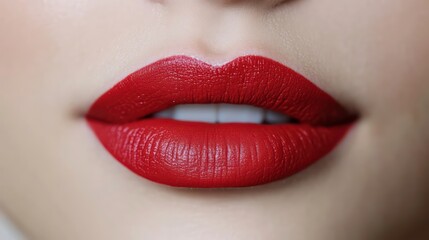 A pair of full, slightly parted red lips on a white background. Perfect for beauty and cosmetics advertising, fashion editorials, or Valentine's Day promotions.