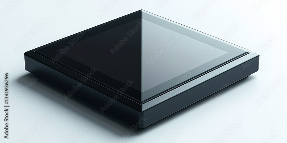 Poster modern electronic device showcasing sleek design and advanced technology on a minimalistic backgroun