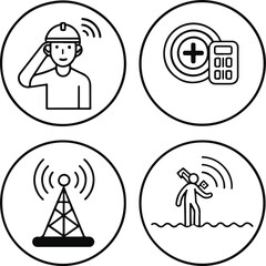 SOS Icons Set Editable Stroke Vector Line Art Emergency Alert Rescue Symbols Collection