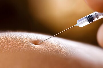 Medical Injection into Skin: Capturing a close-up of a medical injection with a needle piercing the skin, this image evokes themes of health, science, and treatment.