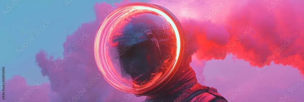Fototapete futuristic immersion cyberpunk ar explorer visualizing summer tech innovation with neon smoke dynami