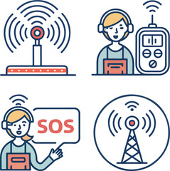 SOS Icons Set Editable Stroke Vector Line Art Emergency Alert Rescue Symbols Collection