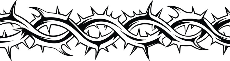 Barbed Wire Thorn Tattoo Design, Tribal, Gothic, Edgy, Black Ink Illustration