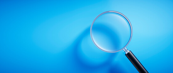 Magnifying glass on blue background with copy space - 3D Illustration