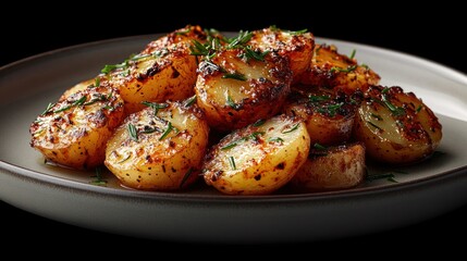 Roasted Potatoes with Herbs on Plate