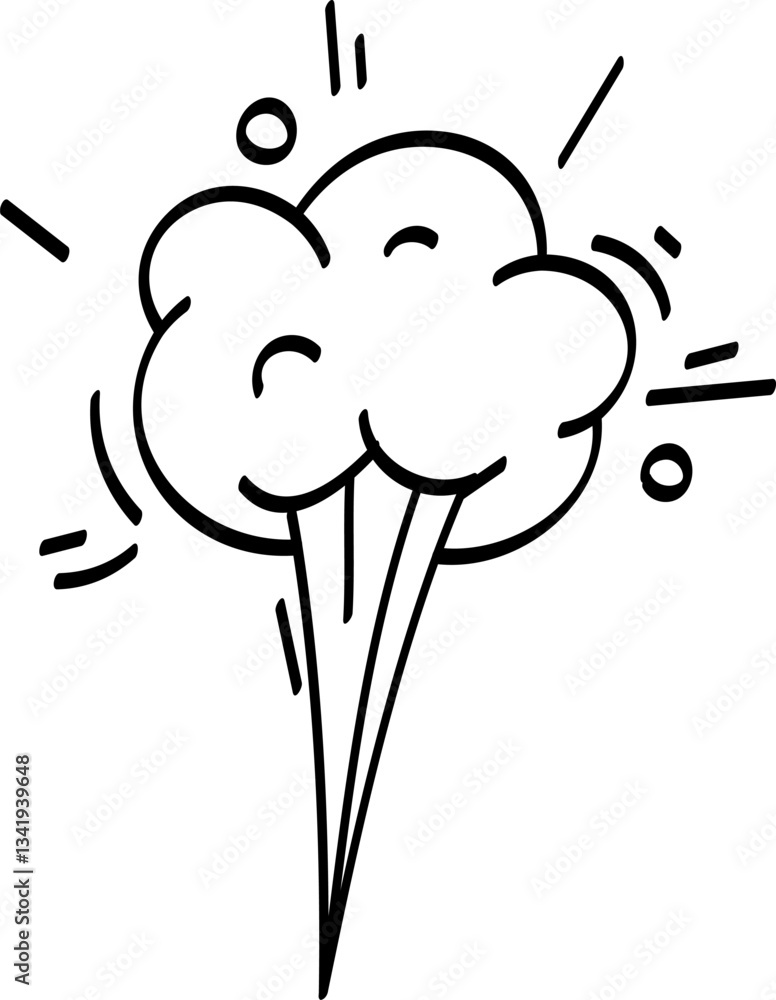 Aufkleber hand drawn comic explosion puff cloud with speed lines and circles is popping up, creating a dynamic