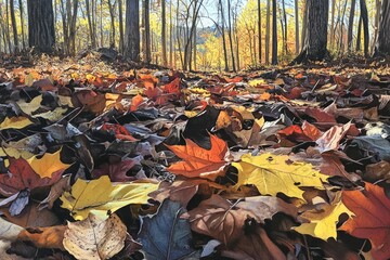 Autumnal forest floor blanketed in colorful leaves