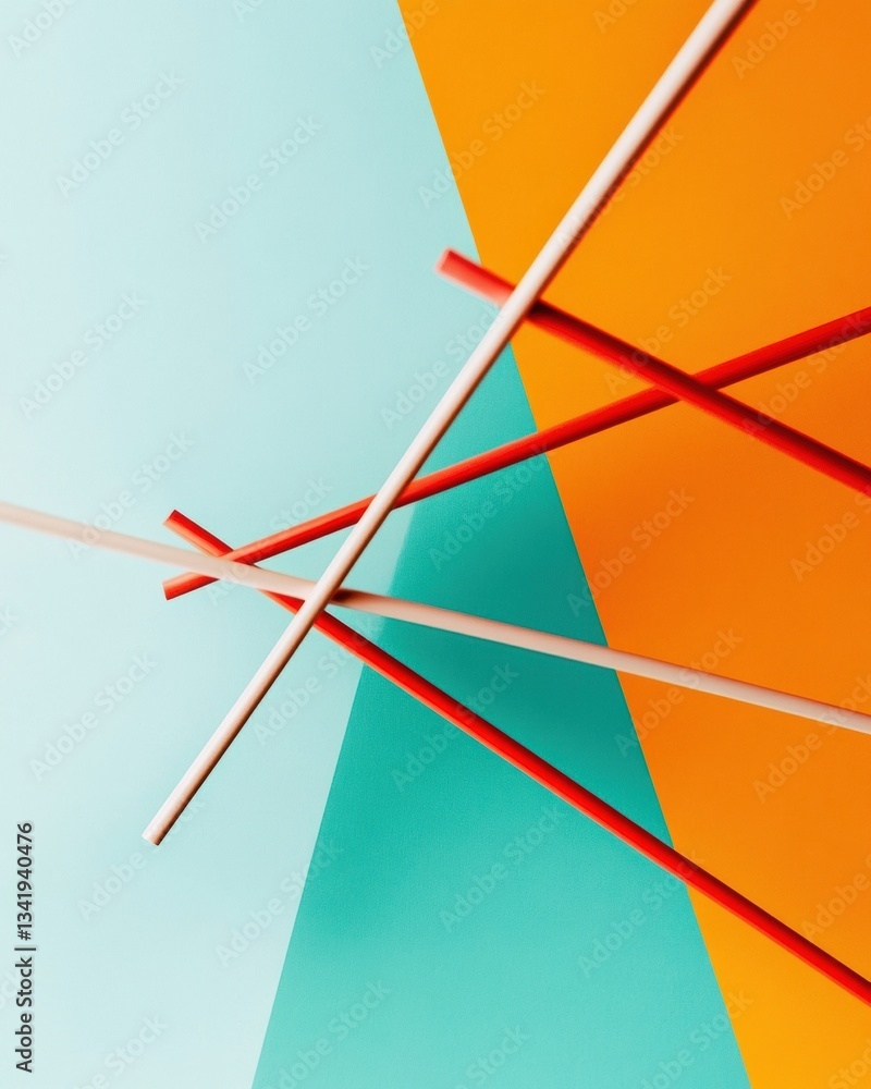 Fototapete neo-geometric digital flow minimalist connectivity visualization with vibrant color blocking - conte