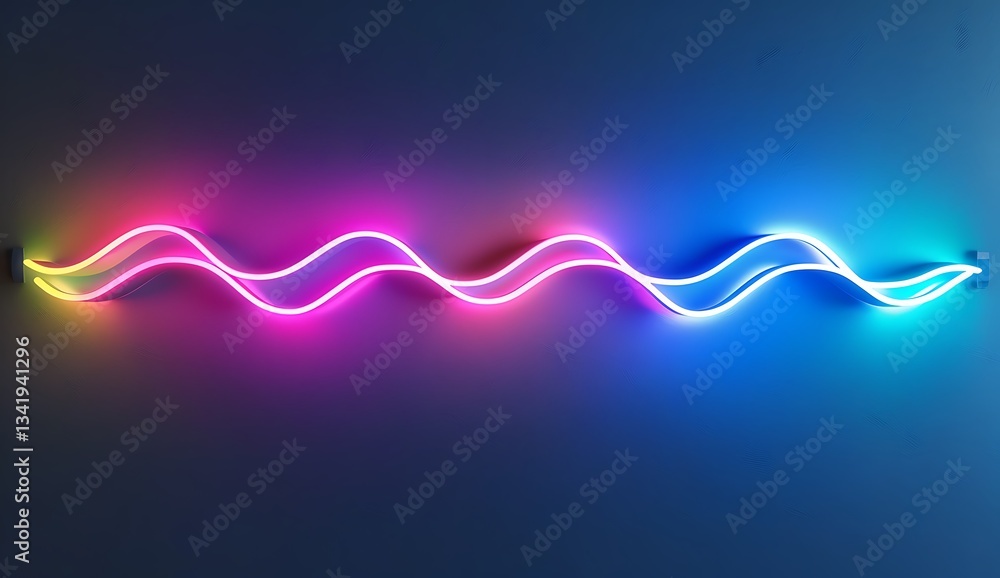Aufkleber 3d render, an abstract colorful background with neon-glowing waves and wavy lines on a blue gradient