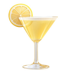 Lemon Drop Martini, Isolated On White or transparent Background. Elegant Drink With Citrus Slice.