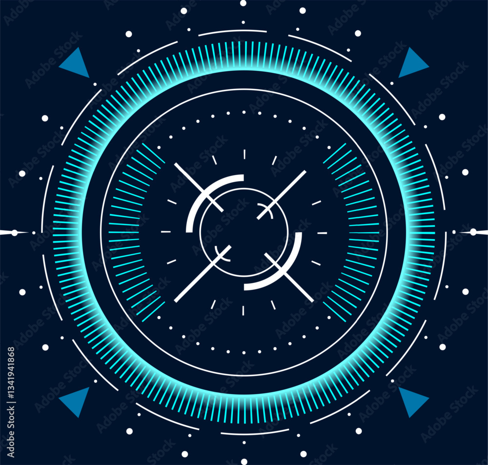 Aufkleber futuristic glowing blue and white heads up display element with target and indicators radiating from