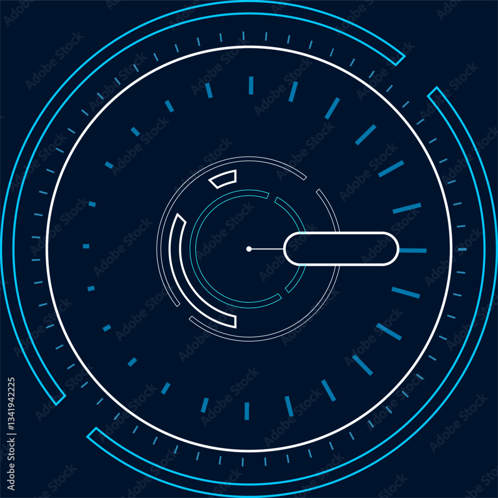 Poster circular futuristic loading bar showing progress with a rotating indicator on a dark background, ide