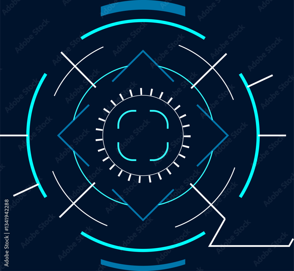 Poster futuristic head up display - hud - featuring a targeting system with concentric circles, brackets, a