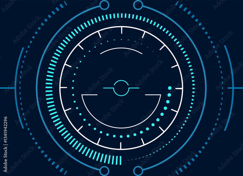 Poster circular loading bar spinning and showing progress, with futuristic design and digital interface ele