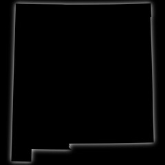 Obraz premium Black silhouette of New Mexico state map with glow effect on dark background