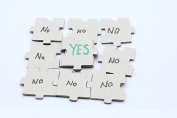 Puzzle pieces. Green YES or NO written in large capitals.