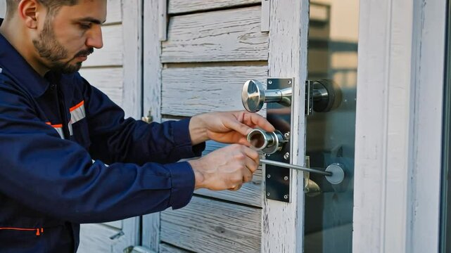 Locksmith changing the lock.