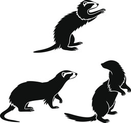 Obraz premium Dynamic ferret Silhouettes: Black and White Canine Poses in Action