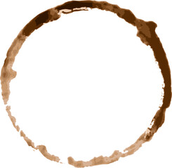 Coffee cup stain ring forming a perfect circle on a white background, ideal for concepts related to coffee breaks, breakfast, or morning routines