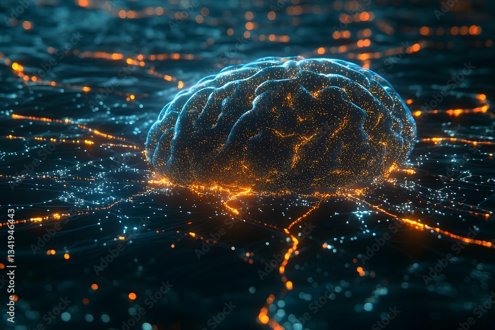 Aufkleber digital brain: a captivating digital representation of a human brain, showcasing intricate neural ne