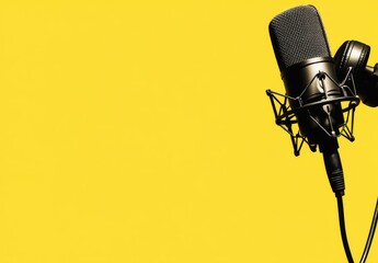 Studio Microphone on Yellow Background
